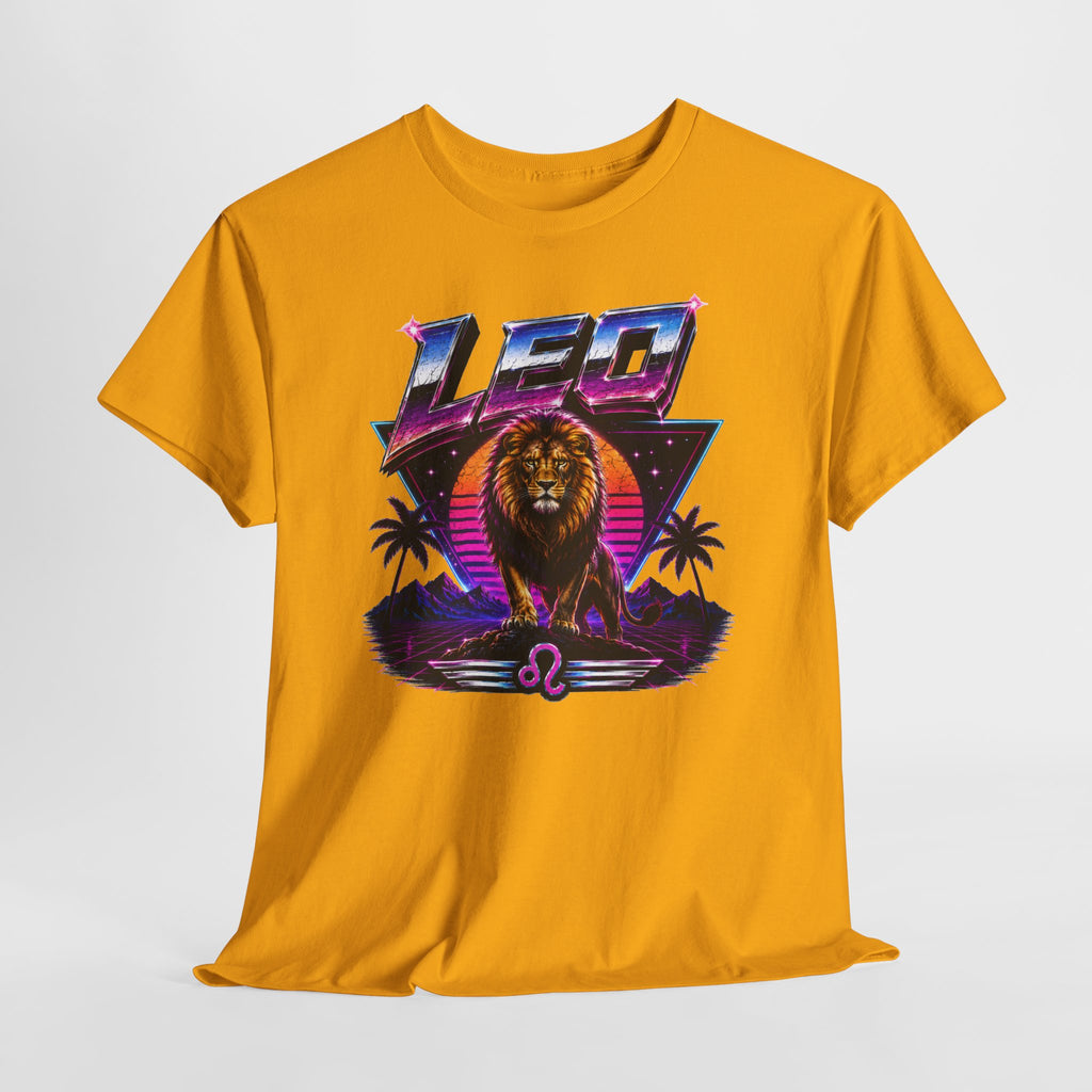Leo Zodiac T‑Shirt — Retro Neon Lion Astrology Tee