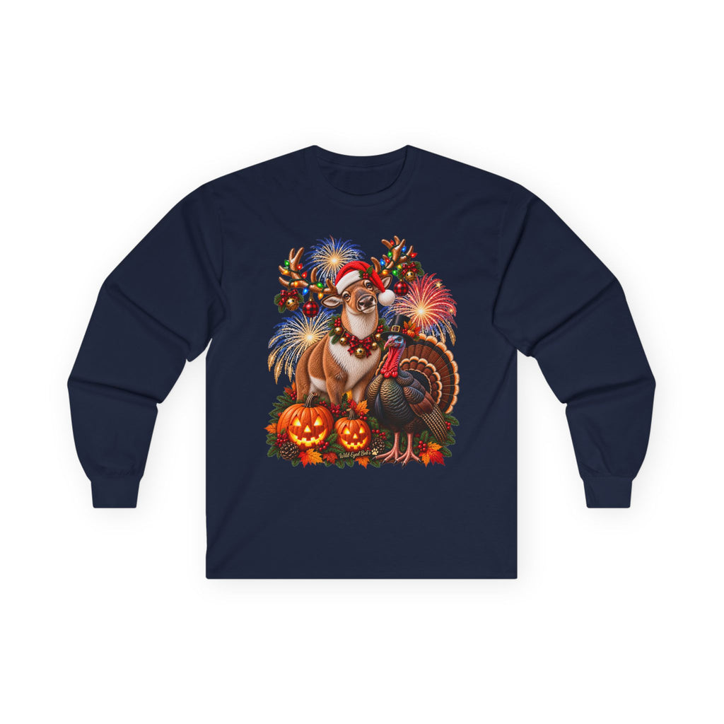 Four Holidays One Shirt  , Halloween , Thanksgiving, Christmas and New Year's Shirt
