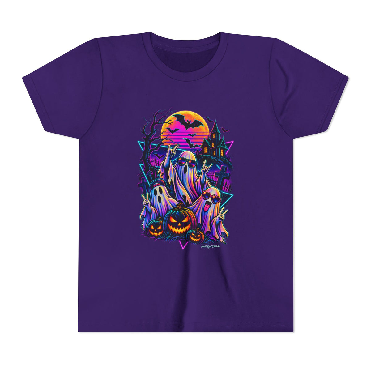 Youth Halloween Ghosts T‑Shirt — Neon Retro Pumpkin Tee