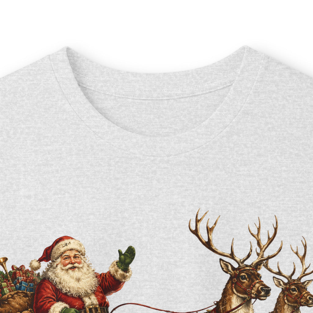 Santa Sleigh Long Sleeve Tee — Vintage Christmas Reindeer Shirt