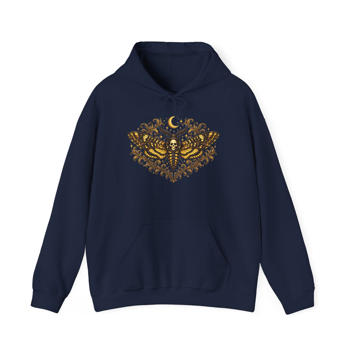 Mystic Death Moth Skull Hoodie – Crescent Moon Gothic Graphic Sweatshirt