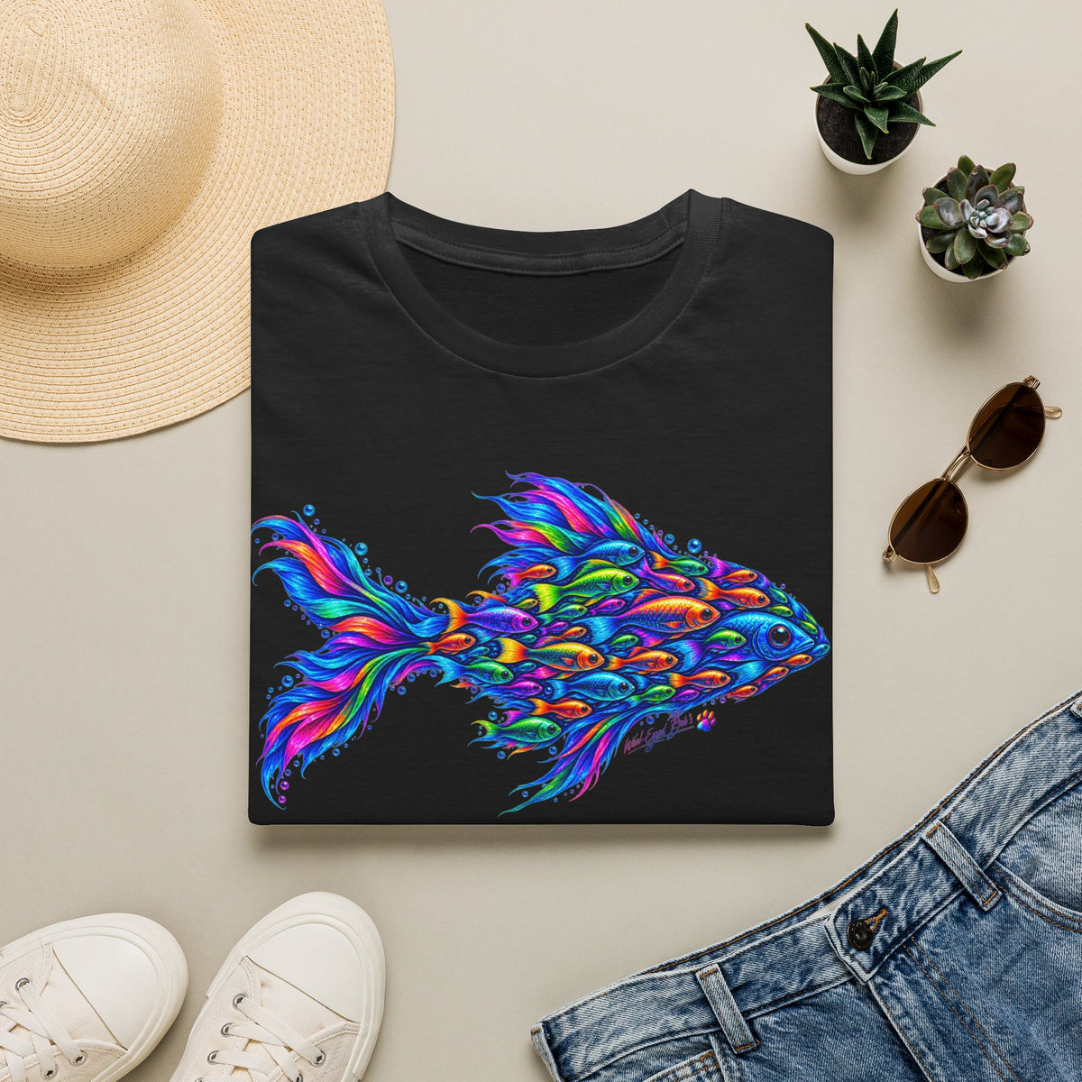 Colorful Fish Graphic T-Shirt — Vibrant Psychedelic Aquarium Art Tee