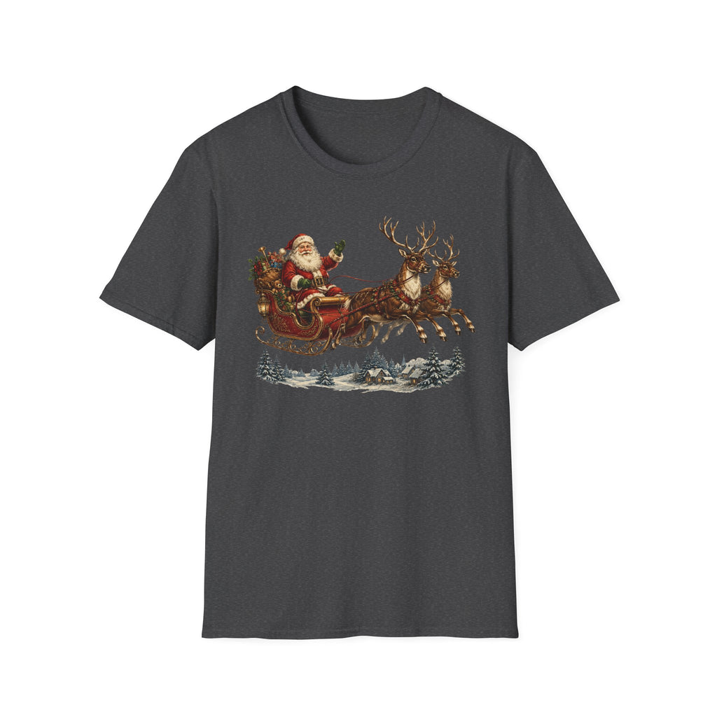 Santa Sleigh T-Shirt — Vintage Christmas Reindeer Holiday Tee