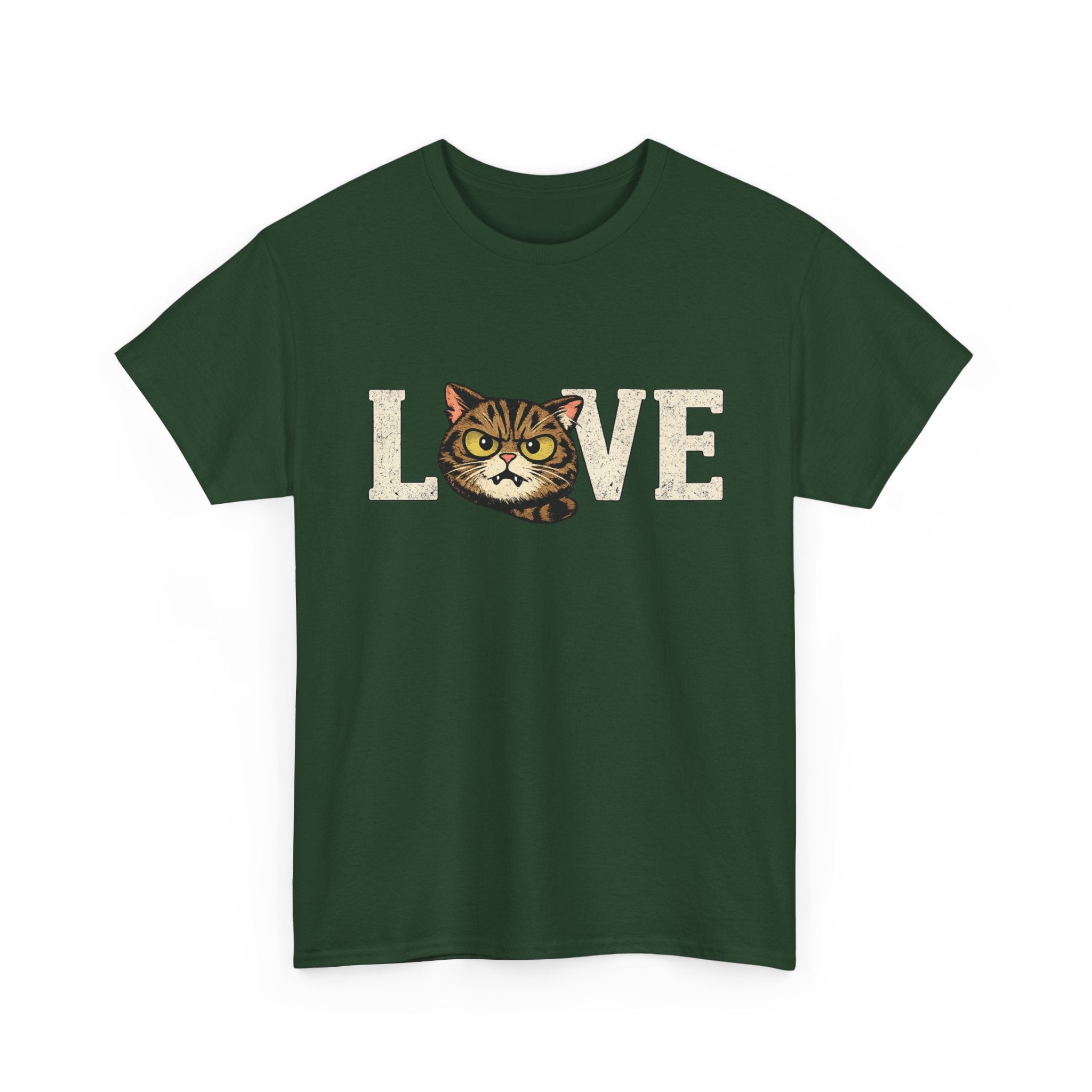 Cat Love T‑Shirt — Retro Tabby  Cat Face LOVE Graphic Tee for Cat Lovers