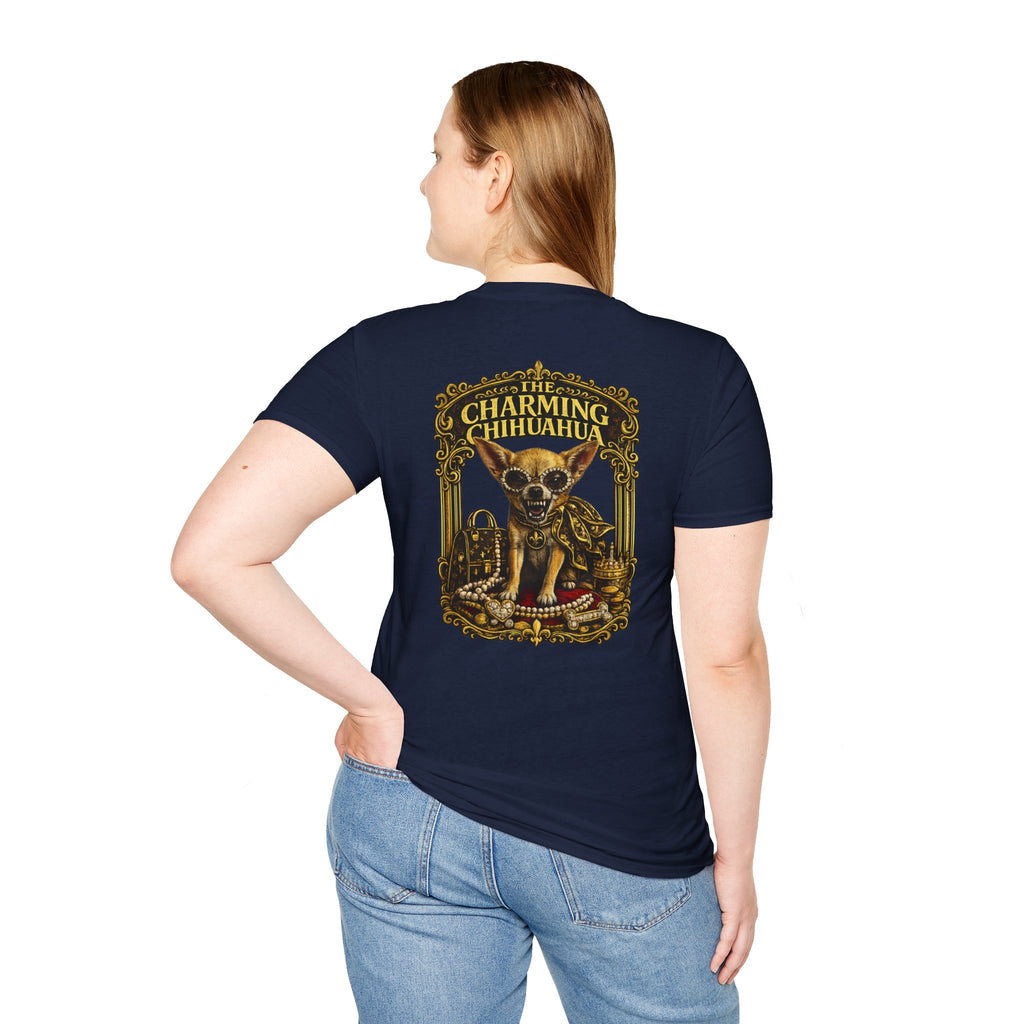 Chihuahua-Charming Chihuahua Graphic Tee — “The Charming Chihuahua” Cute Dog Lover T-Shirt --front and back print