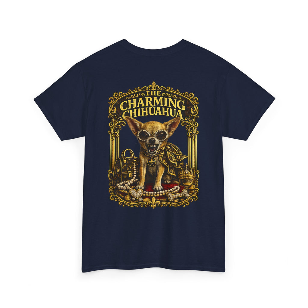 Chihuahua Crest Tee with back print — Vintage Chihuahua "THE CHARMNG CHIHUAHUA"