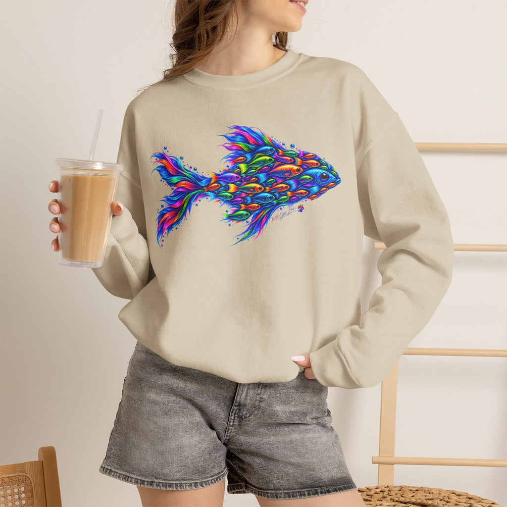 Colorful Fish Crewneck Sweatshirt — Vibrant Psychedelic Fish Graphic