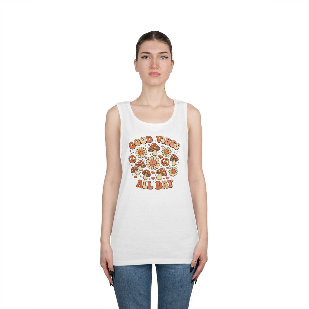 Boho-Good Vibes All Day Tank Top — Retro Mushroom Peace Floral Graphic
