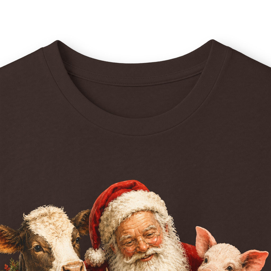 Christmas Santa with farm animals Long Sleeve Tee — Vintage Holiday Animal Shirt