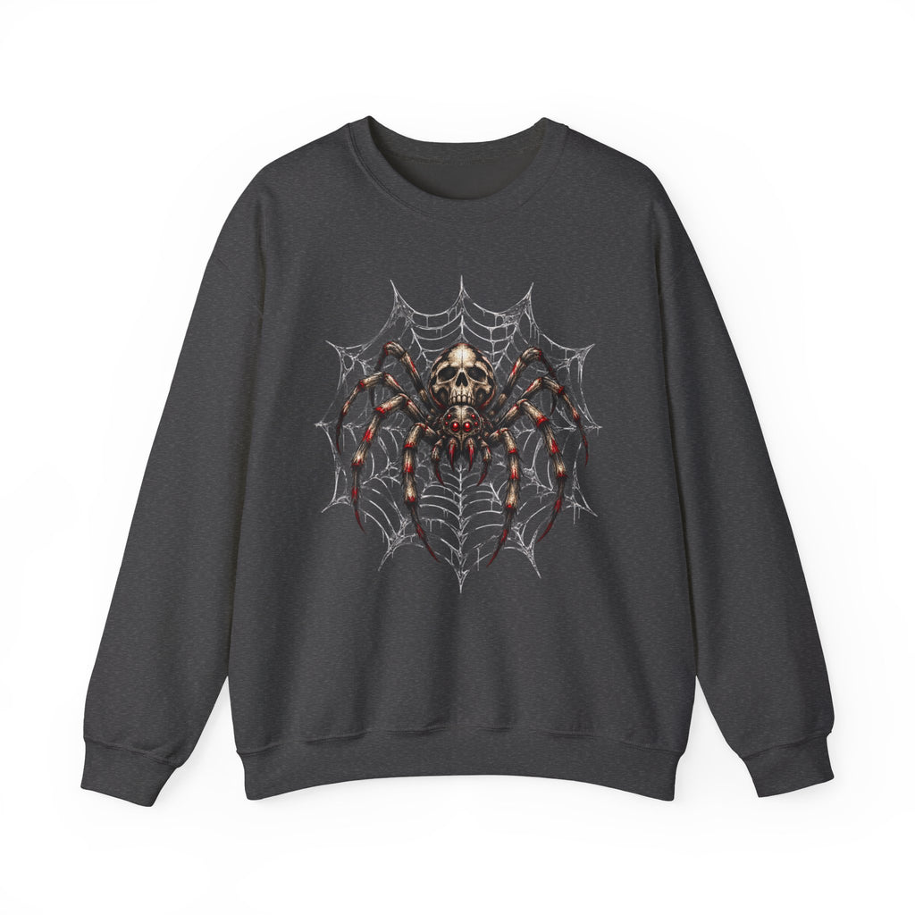 Skull Spiderweb Crewneck Sweatshirt — Gothic Halloween Graphic Sweater
