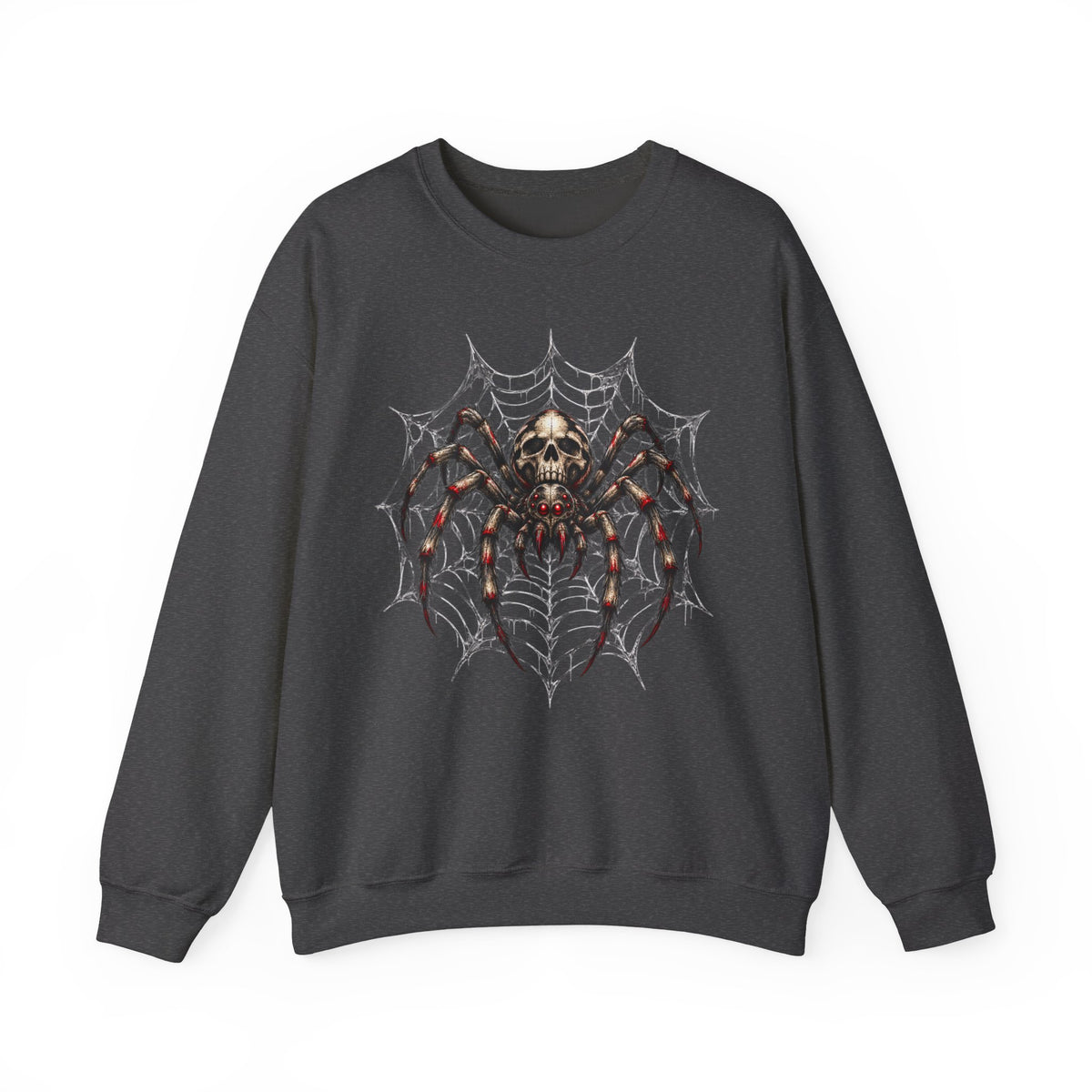 Skull Spiderweb Crewneck Sweatshirt — Gothic Halloween Graphic Sweater