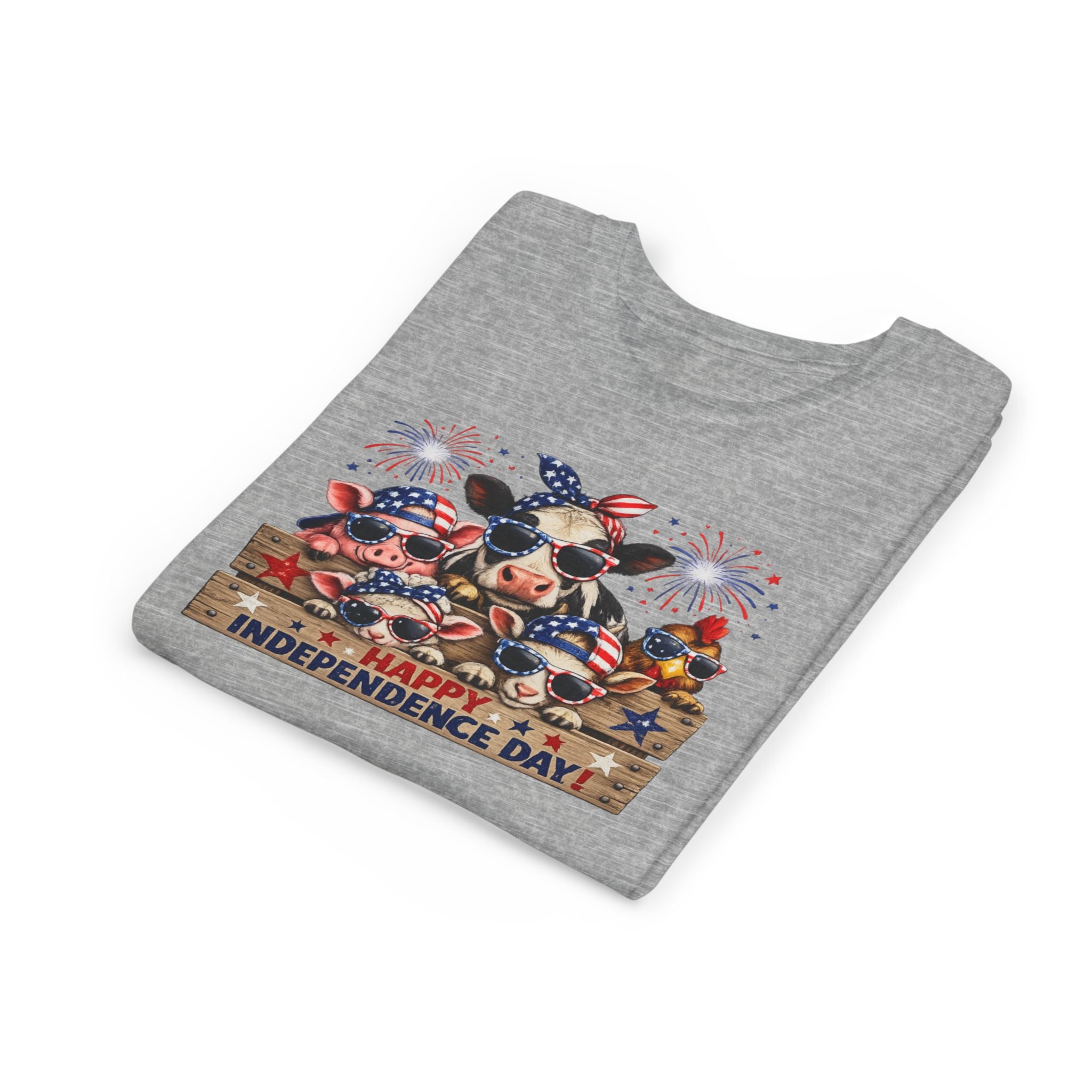 Youth Tee - Happy Independence Day Cow Patriotic Graphic