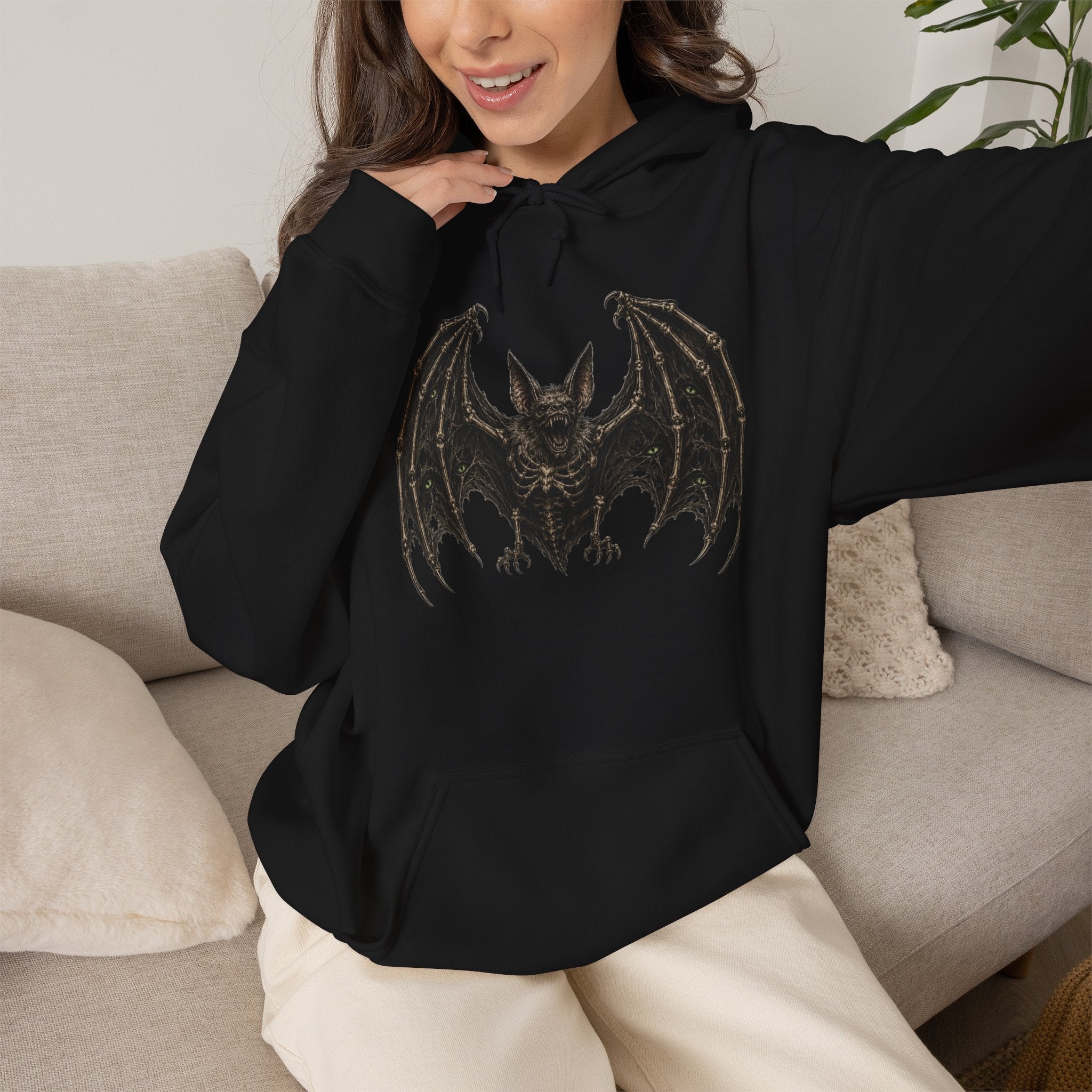 Gothic Bat Graphic Hoodie — Vintage Winged Bat Sweatshirt