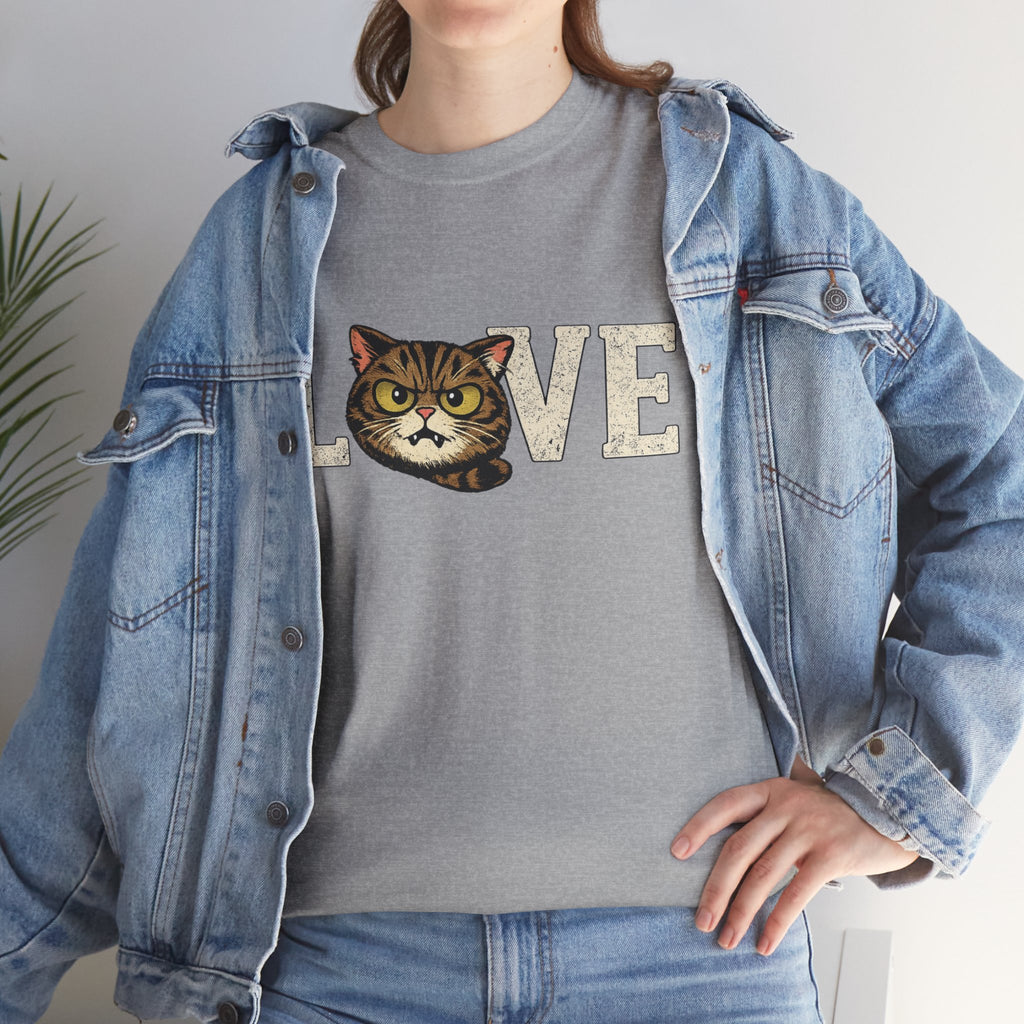 Cat Love T‑Shirt — Retro Tabby  Cat Face LOVE Graphic Tee for Cat Lovers