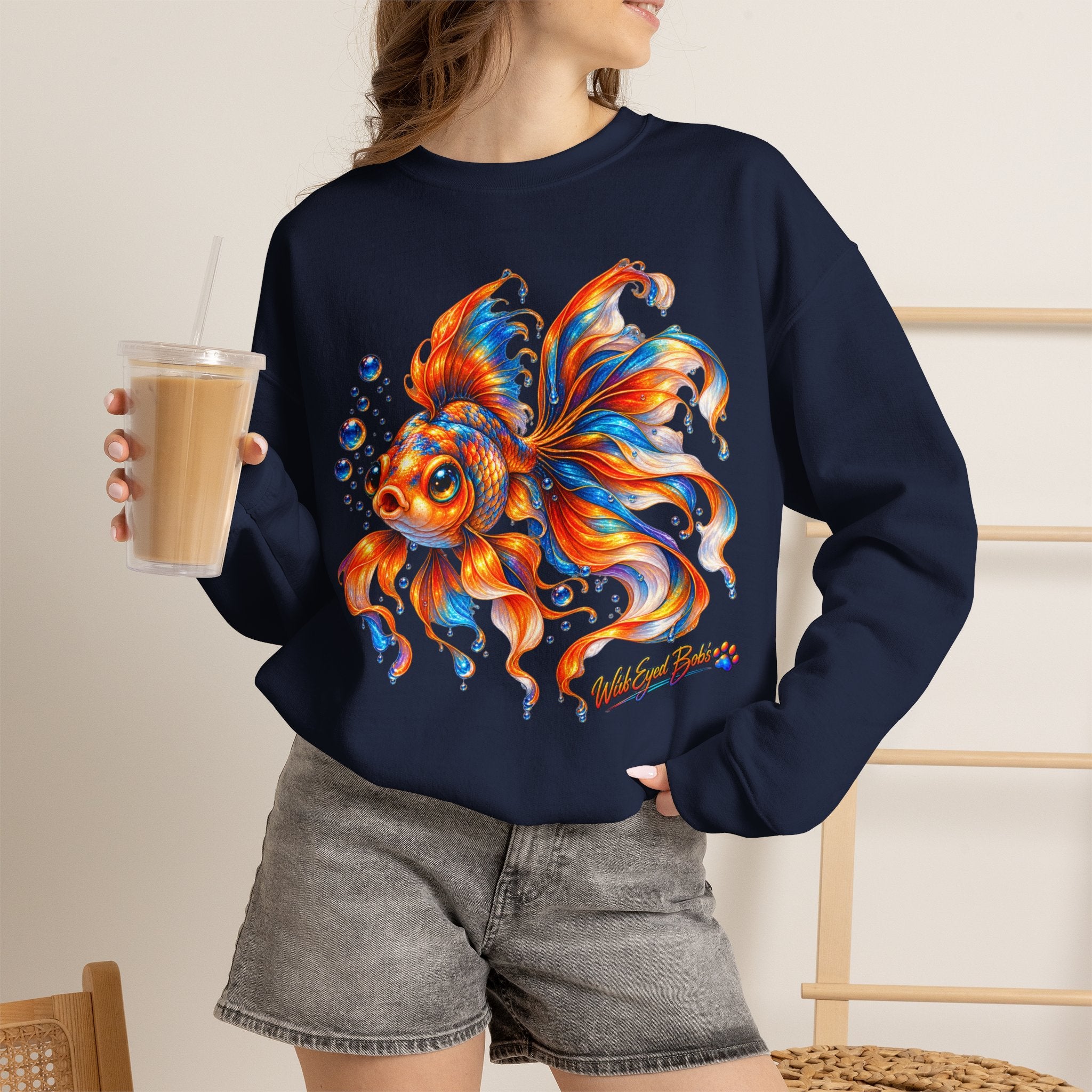 Goldfish Art Crewneck Sweatshirt – Colorful Fantail  Goldfish Illustration