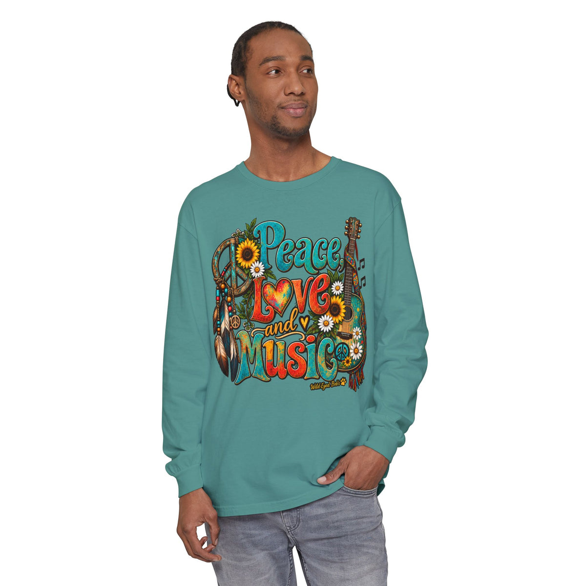 Peace Love and Music Long Sleeve Boho Style Tee