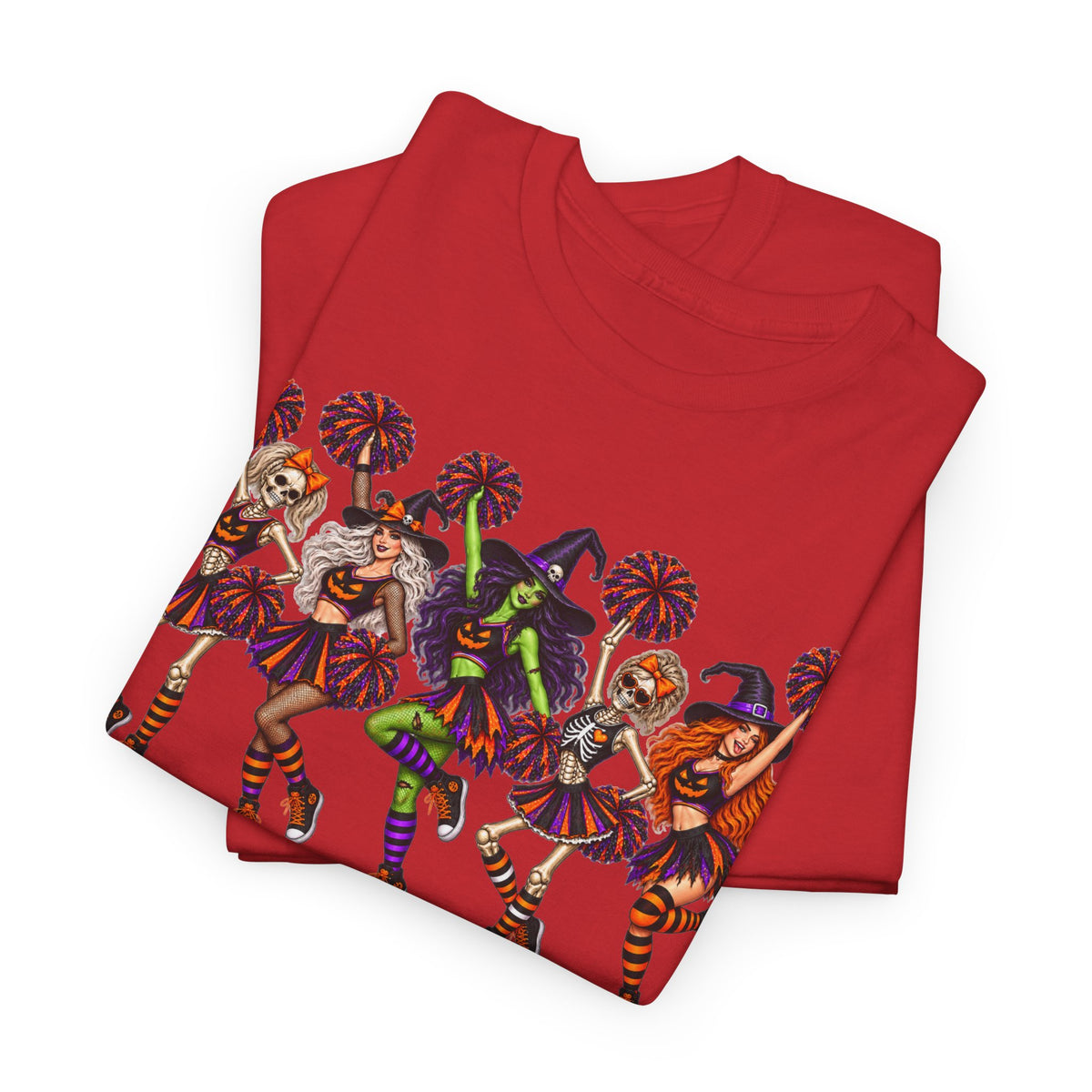 Halloween Cheerleaders Graphic Tee — Colorful Holloween cheer Squad Shirt