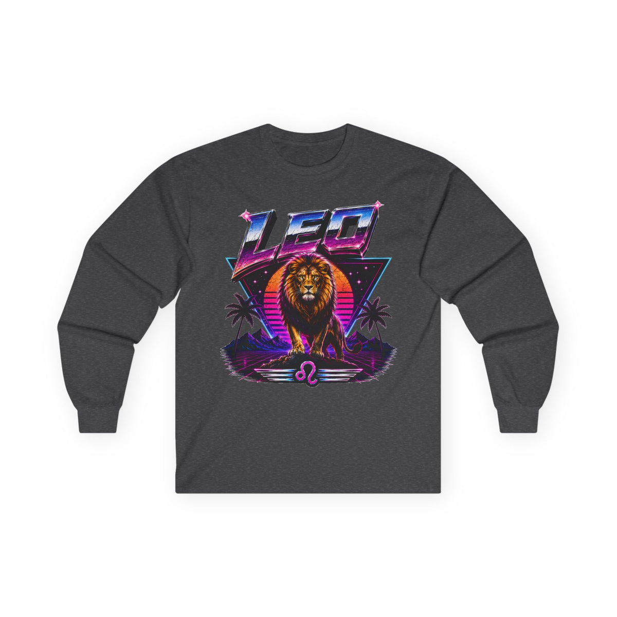 Leo Zodiac Lion Long Sleeve Tee — Retro Sunset Astrology Shirt