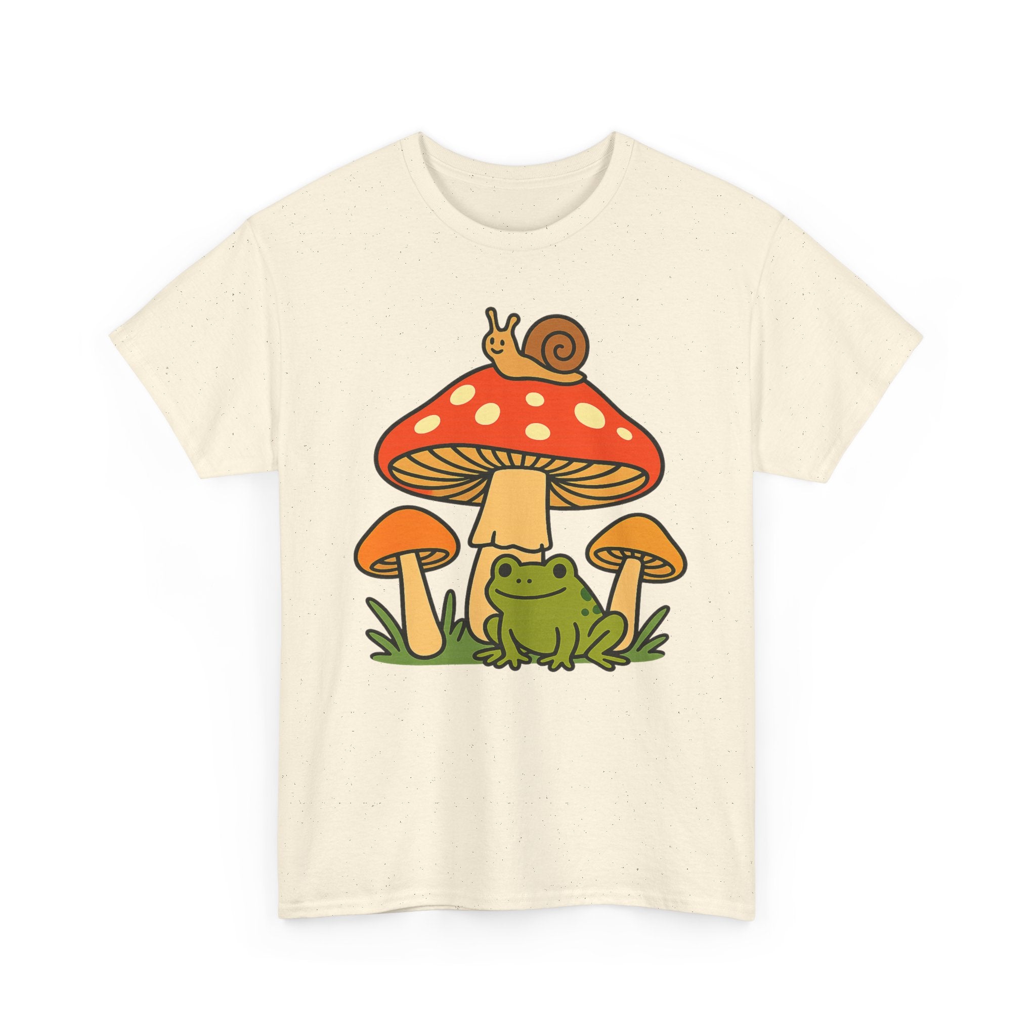 Frog & Mushroom Graphic Tee — Cute Snail Mushroom Garden T-Shirt