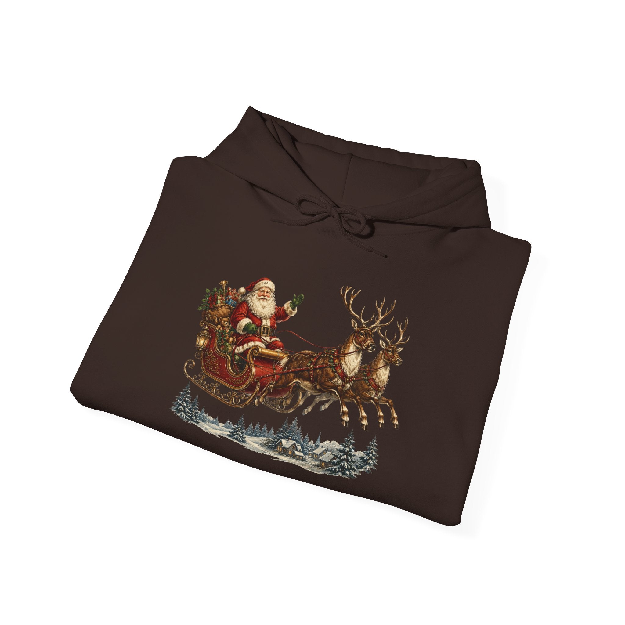 Christmas Santa Sleigh Hoodie - Vintage Santa & Reindeer Holiday Sweatshirt