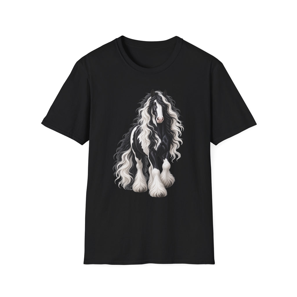 Gypsy Vanner Horse T-Shirt — Black & White Long Mane Pony Tee