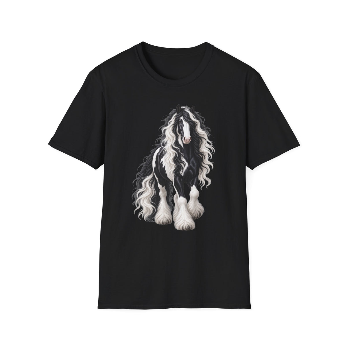 Gypsy Vanner Horse T-Shirt — Black & White Long Mane Pony Tee