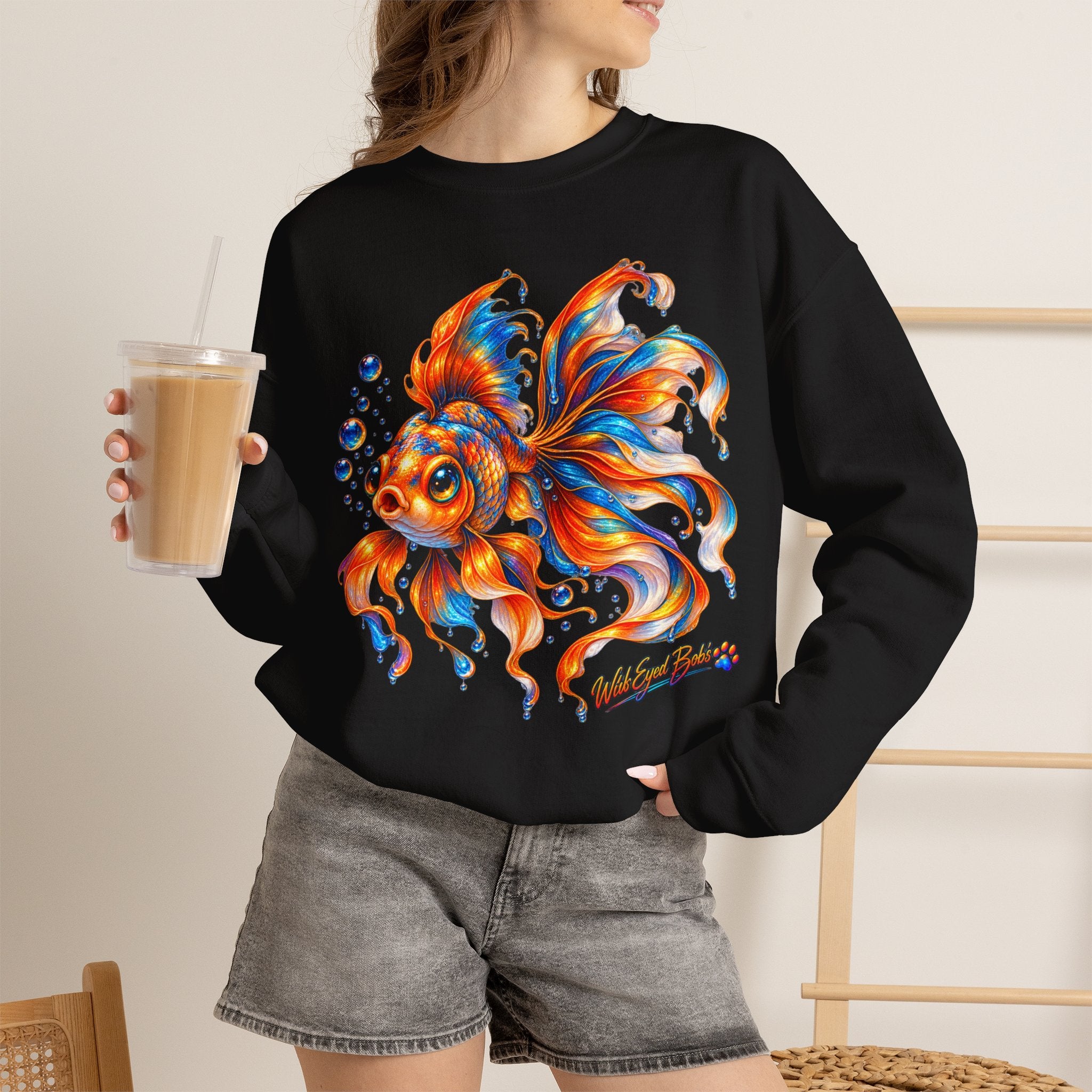 Goldfish Art Crewneck Sweatshirt – Colorful Fantail  Goldfish Illustration