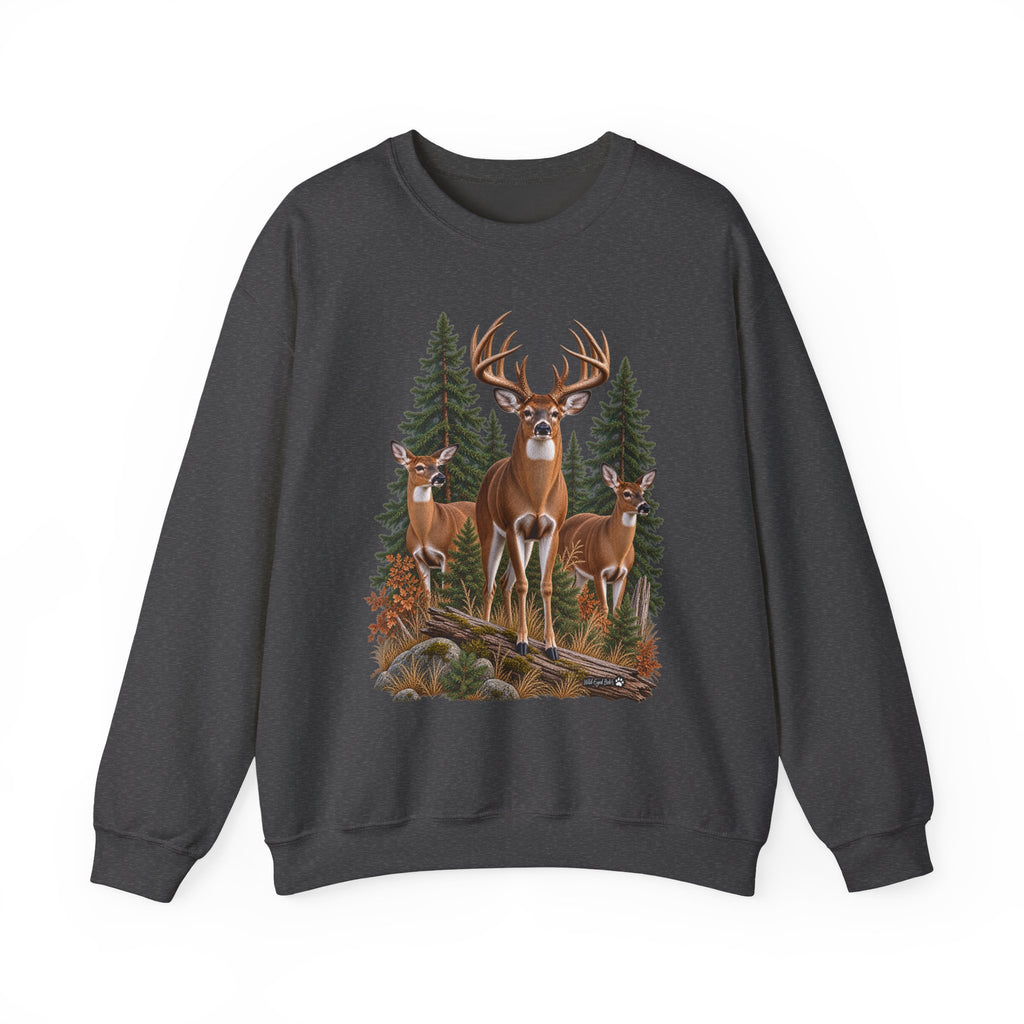 Deer Family Forest Crewneck Sweatshirt — Buck and Does Nature Graphic