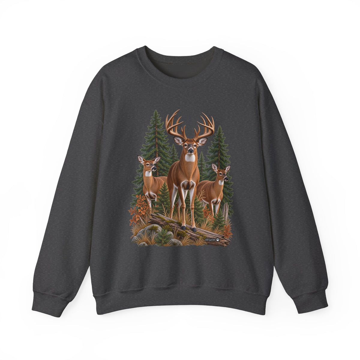 Deer Family Forest Crewneck Sweatshirt — Buck and Does Nature Graphic