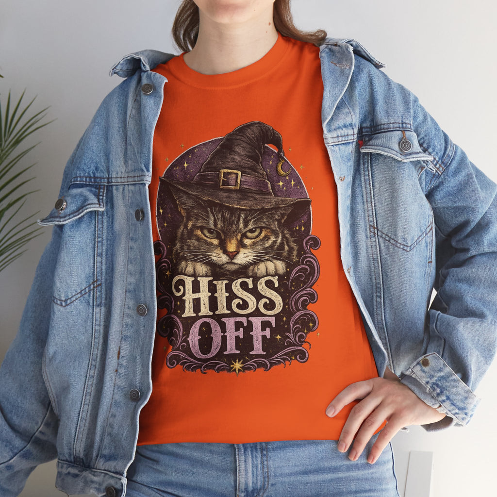 Hiss Off Witch Cat Tee — Halloween Spooky Cat Graphic T-Shirt