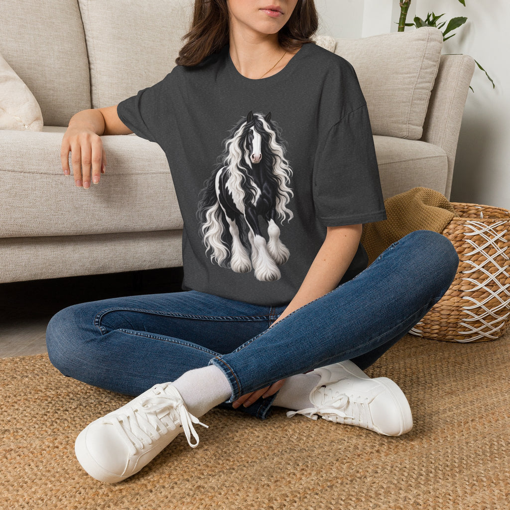 Gypsy Vanner Horse T-Shirt — Black & White Long Mane Pony Tee