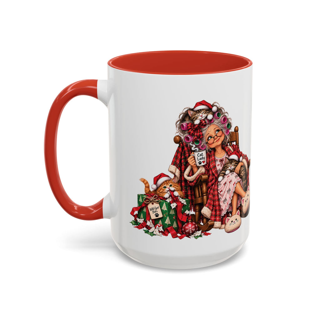 Christmas Cat Lady Mug - Funny Holliday Coffee Mug For Cat Lovers- Accent 11/15oz