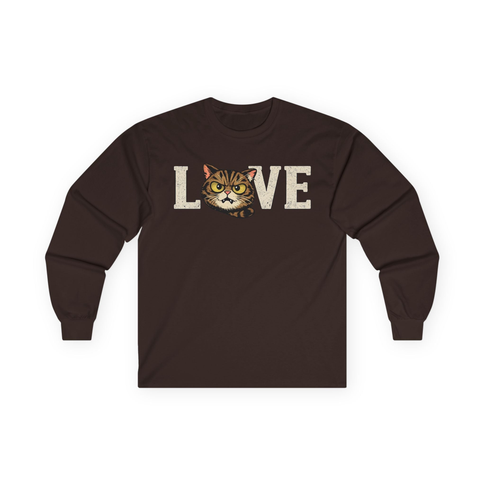 Long Sleeve Tee — "LOVE "tabby  Cat Face Graphic
