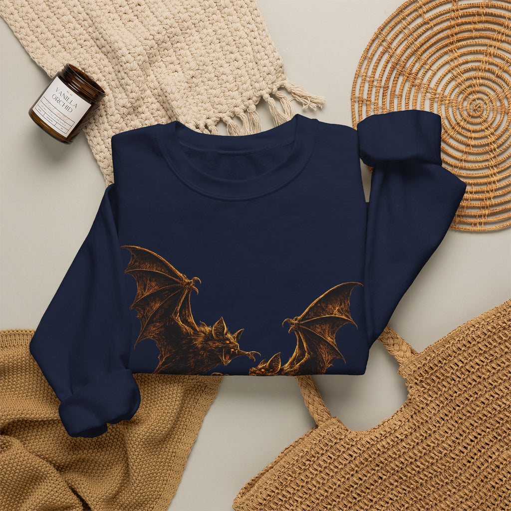 Bat Flight Crewneck Sweatshirt – Bat Battle Goth-holloween Graphic