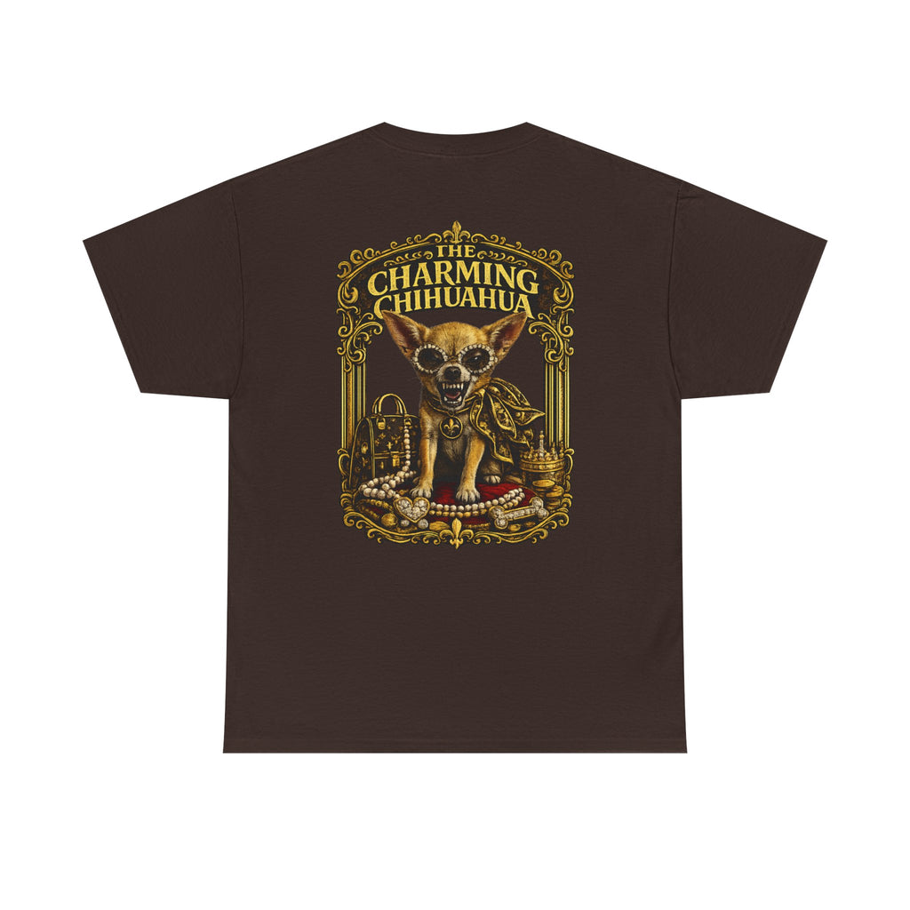 Chihuahua Crest Tee with back print — Vintage Chihuahua "THE CHARMNG CHIHUAHUA"