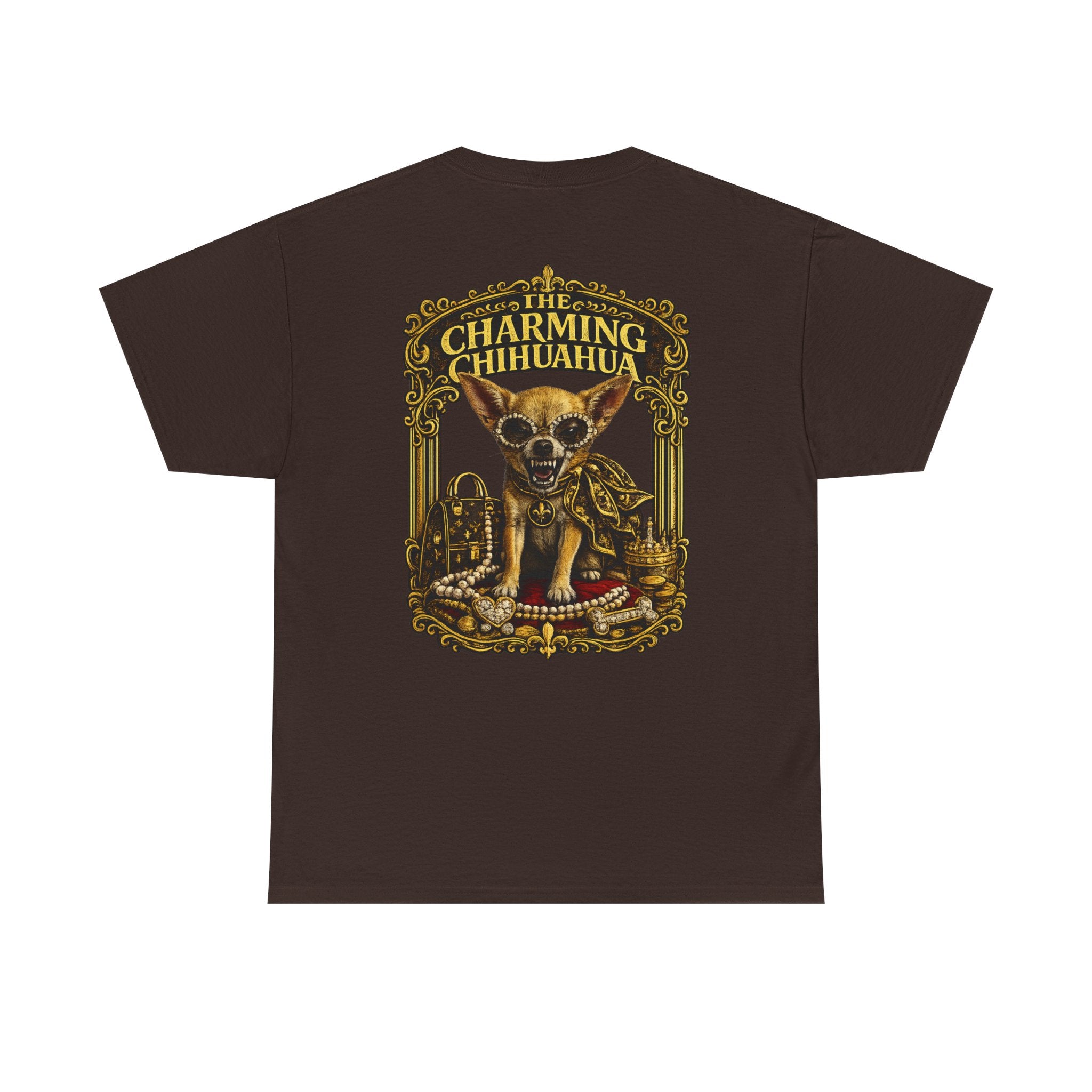 Chihuahua Crest Tee with back print — Vintage Chihuahua "THE CHARMNG CHIHUAHUA"