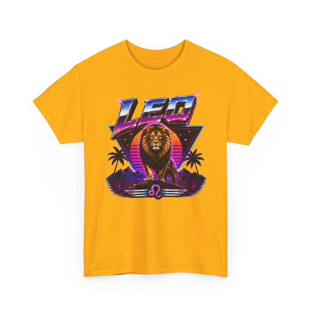 Leo Zodiac T‑Shirt — Retro Neon Lion Astrology Tee