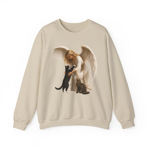 Angel Embrace cat Sweatshirt — Winged Guardian with Cat Graphic