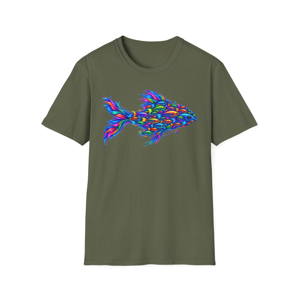 Colorful Fish Graphic T-Shirt — Vibrant Psychedelic Aquarium Art Tee