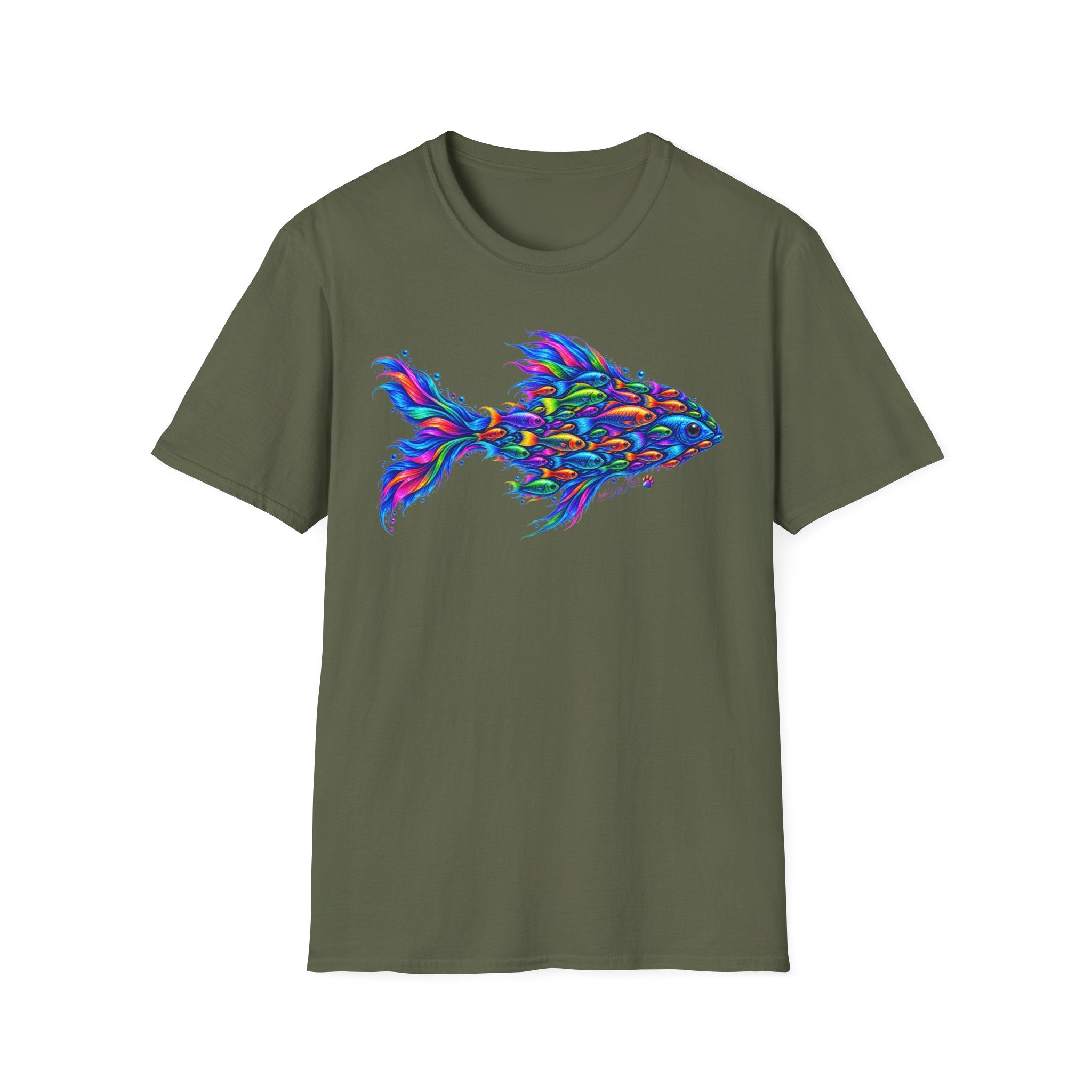 Colorful Fish Graphic T-Shirt — Vibrant Psychedelic Aquarium Art Tee