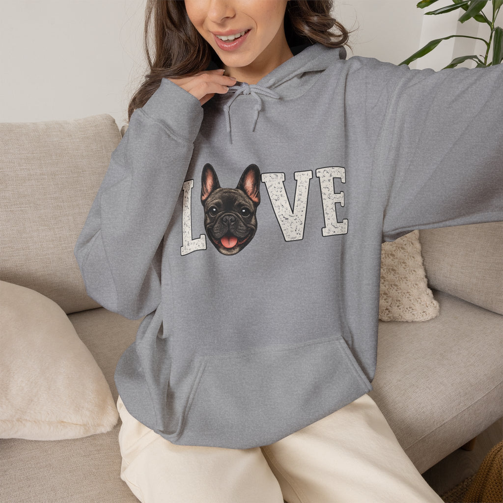 French Bulldog LOVE Hoodie — Cute Dog Lover Pullover for Pet Owners