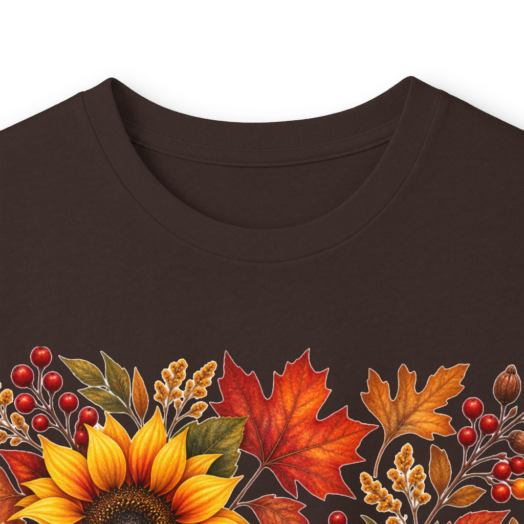 Sunflower & Autumn Leaves Long Sleeve Tee — Fall Floral Graphic Shirt