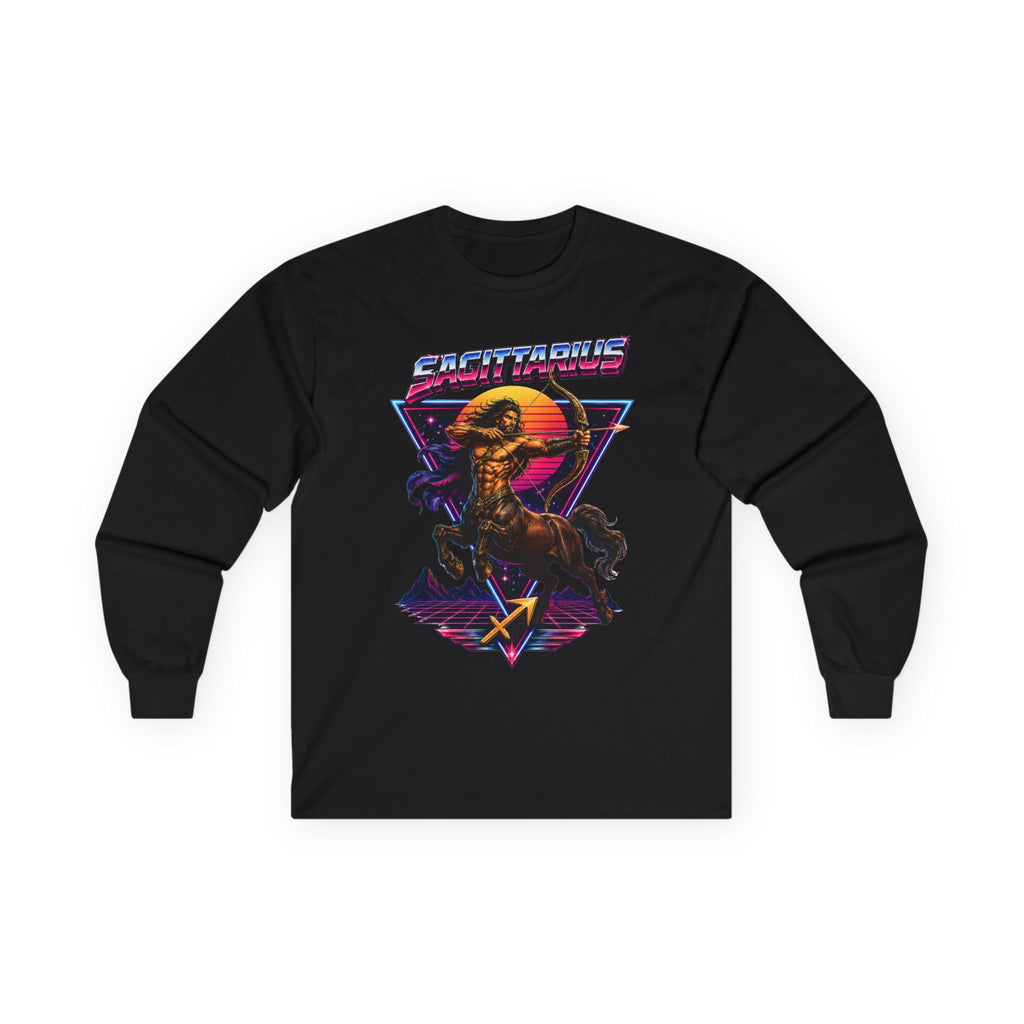Retro Synthwave Centaur Long Sleeve Zodiac Tee