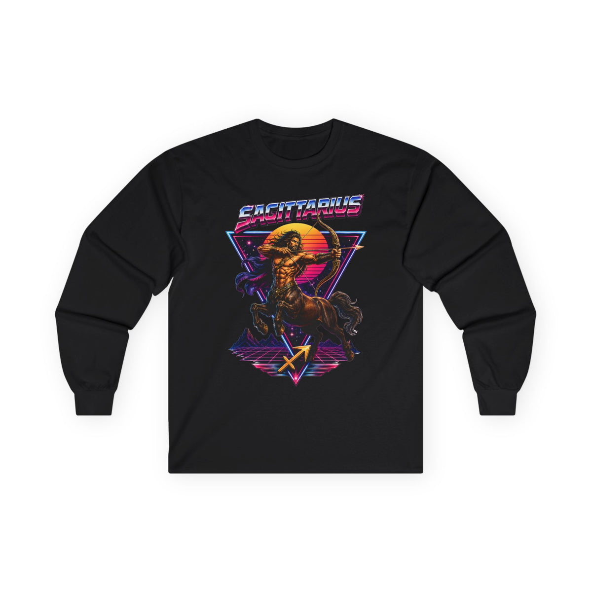 Retro Synthwave Centaur Long Sleeve Zodiac Tee