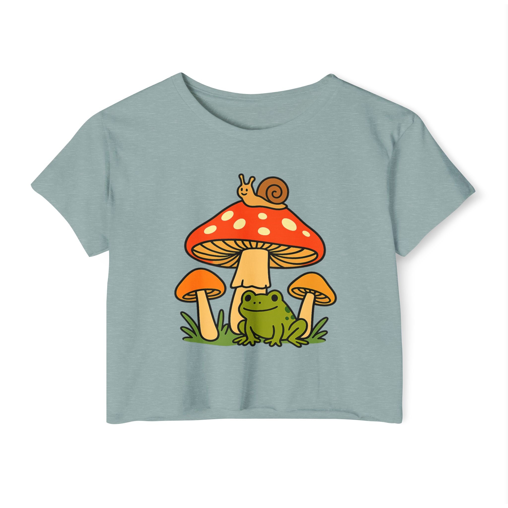Frog & Mushroom Crop Top — Cute Festival Women's Tee