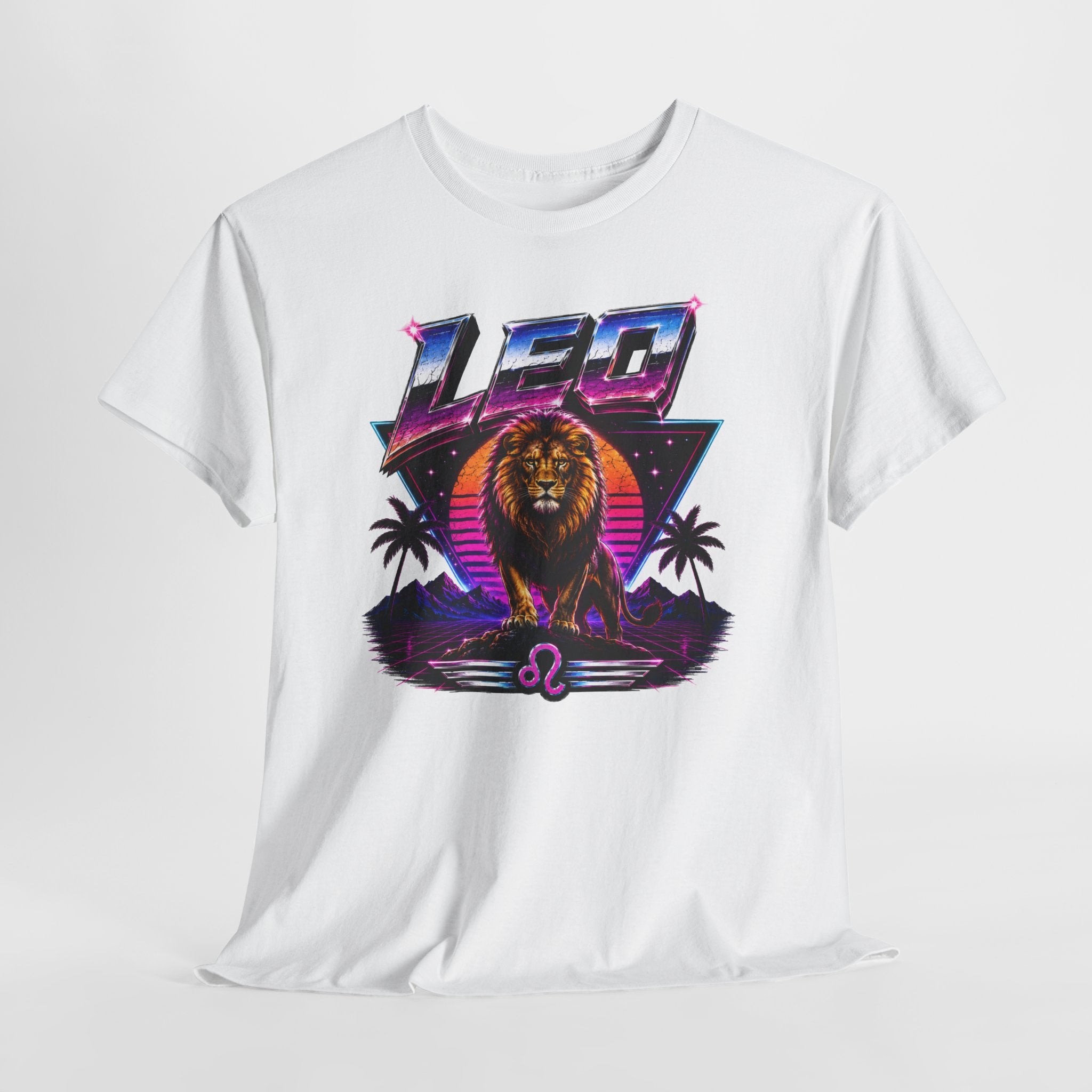 Leo Zodiac T‑Shirt — Retro Neon Lion Astrology Tee