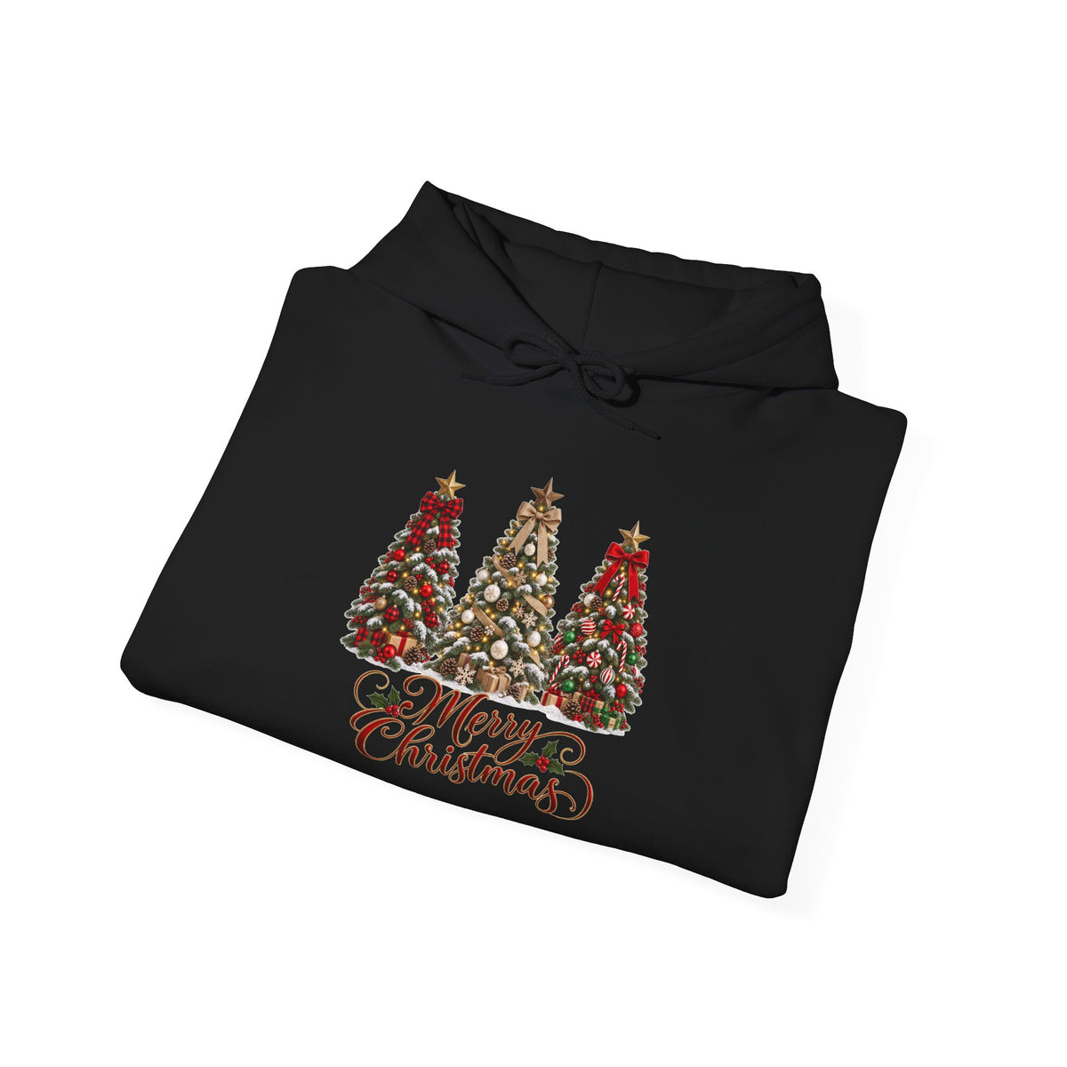 Christmas Tree Trio Hoodie – Festive Holiday Sweatshirt with 'Christmas Wishes' Design