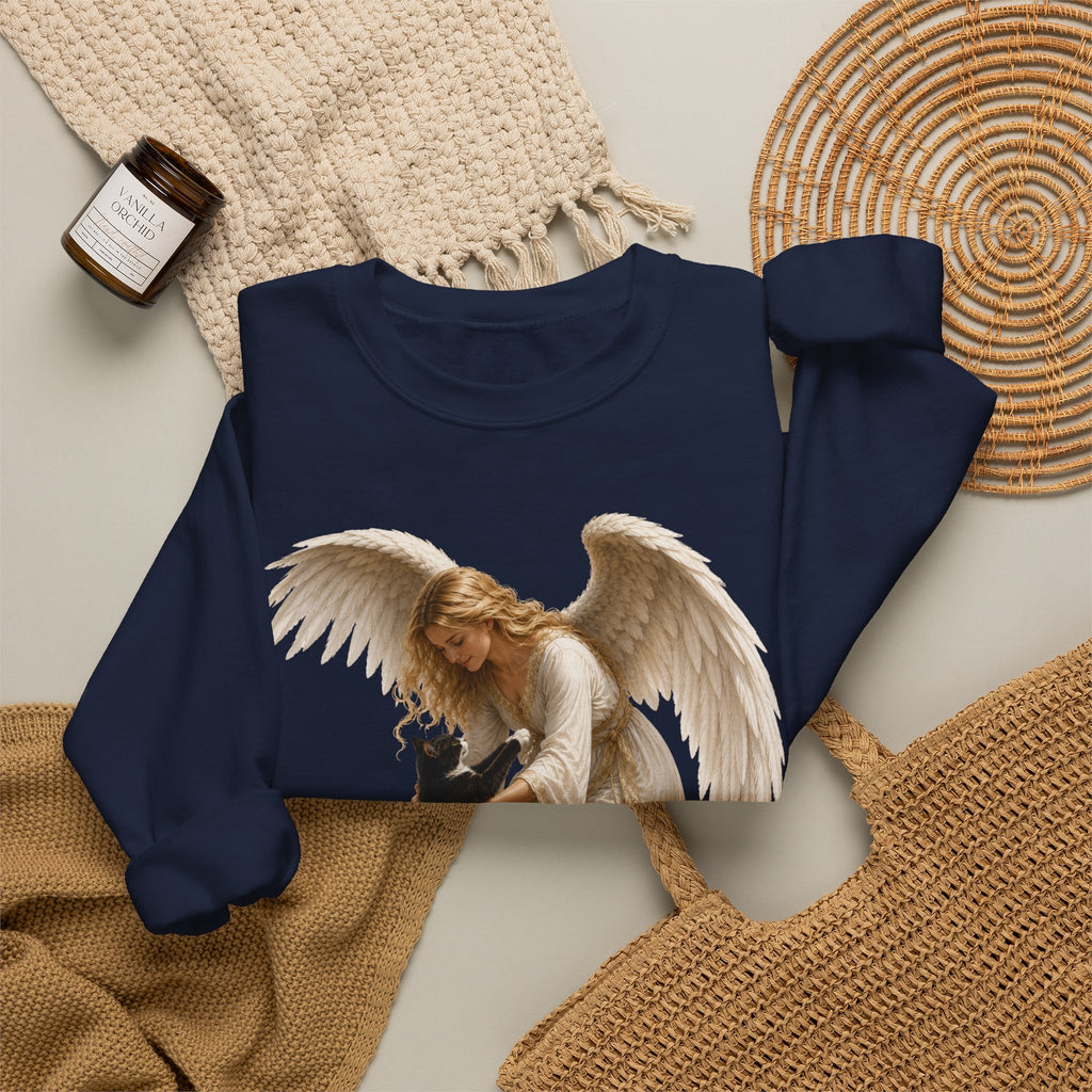 Angel Embrace cat Sweatshirt — Winged Guardian with Cat Graphic