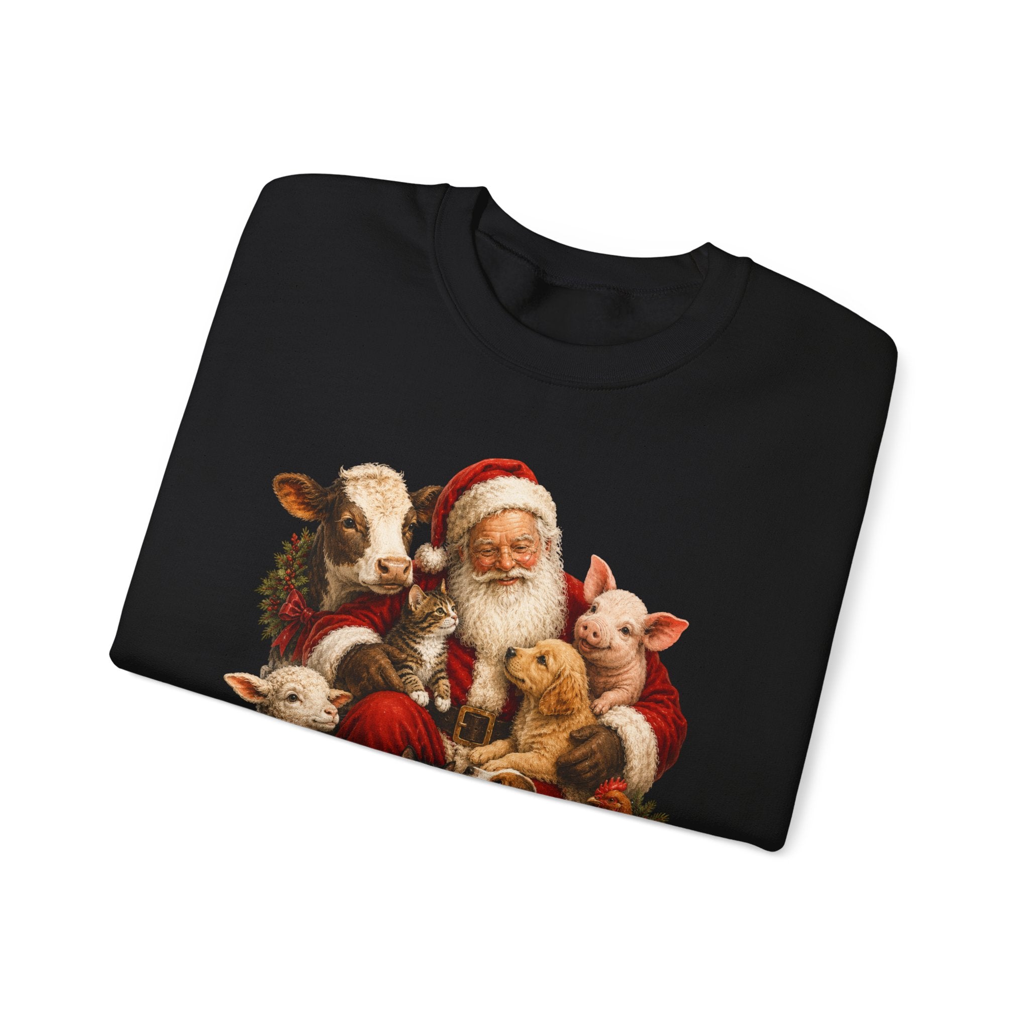 Santa with Farm Animals Sweatshirt — Vintage Christmas Crewneck