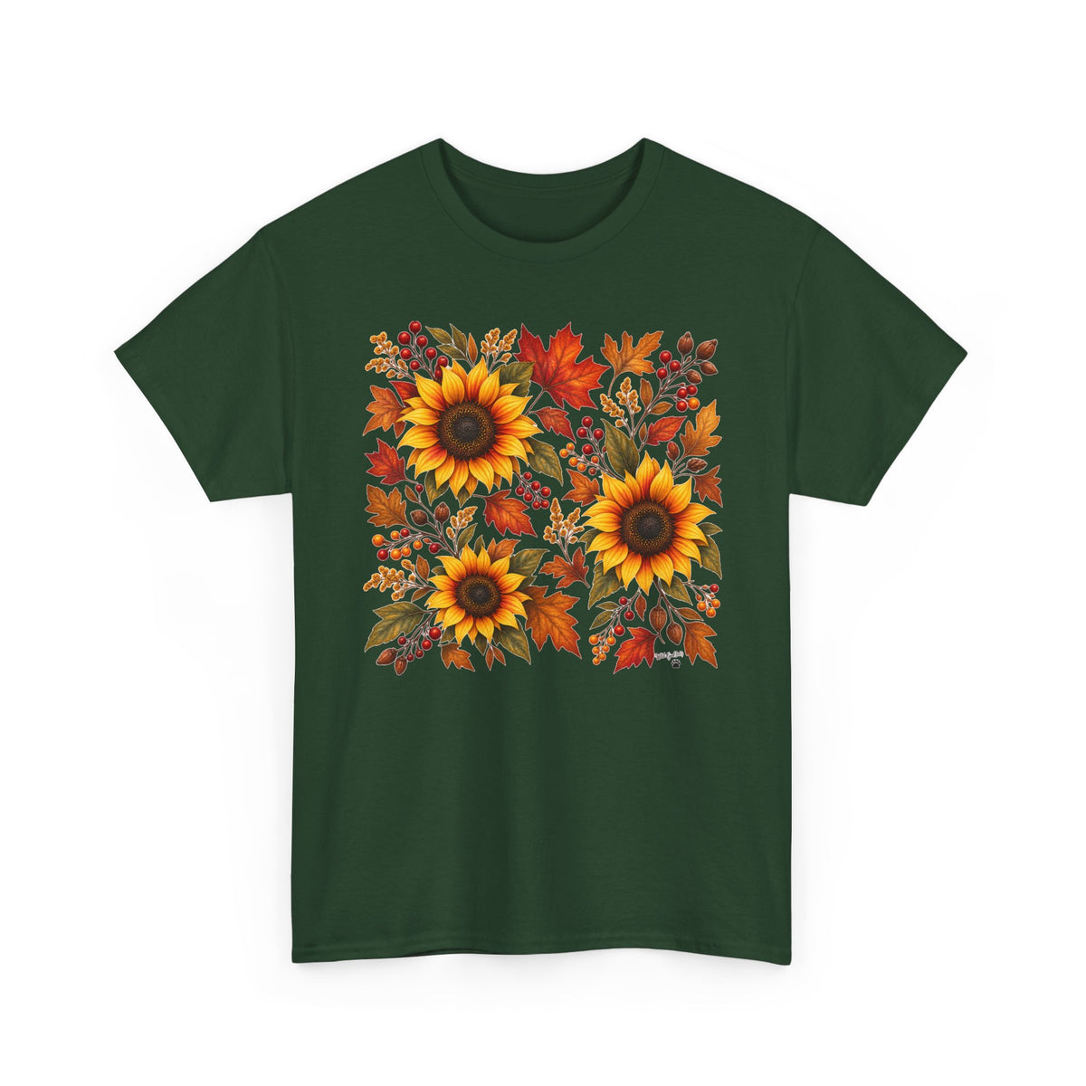 Sunflower & Autumn Leaves Tee — Fall Floral Graphic T-Shirt